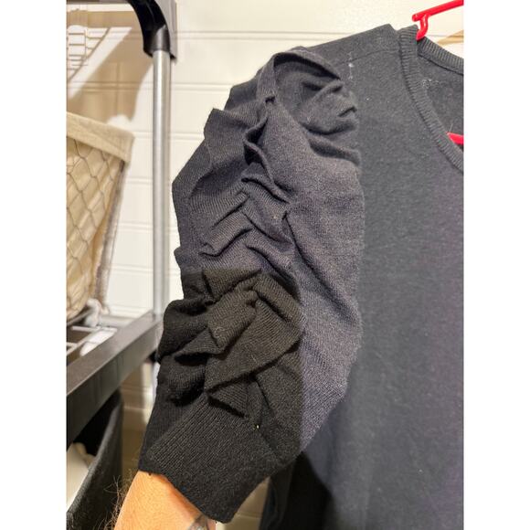 EXPRESS Short Sleeve Black Crewneck Sweater with Short Ruffle Sleeves Size L - Picture 5 of 10